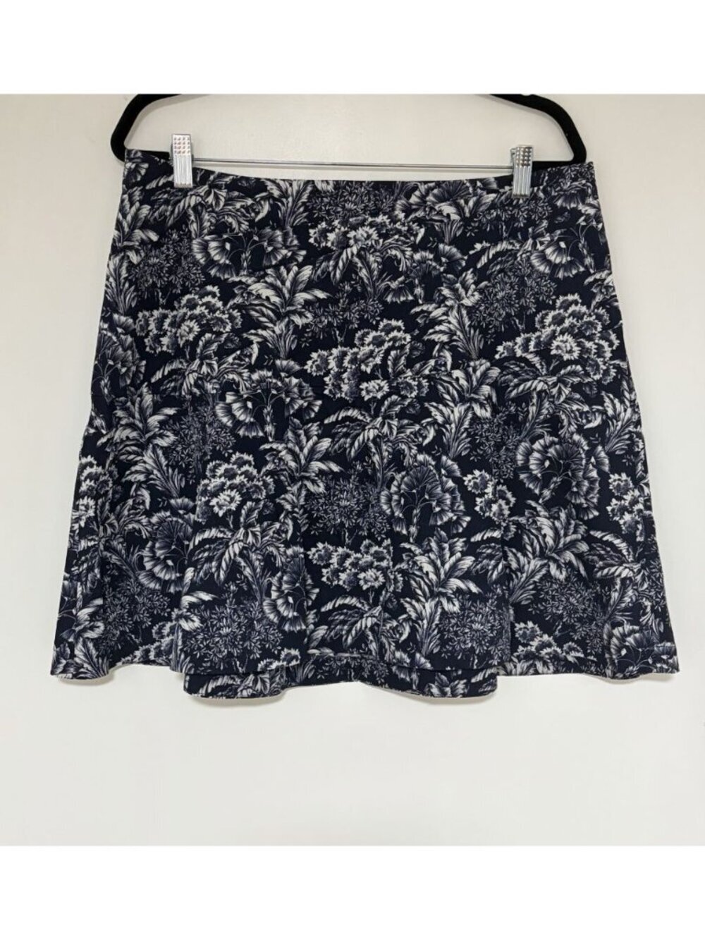 Pearl by Lela Rose Blue And White Floral Poplin Flounce Mini Skirt Size 14